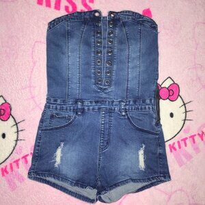 denim lace up corset romper